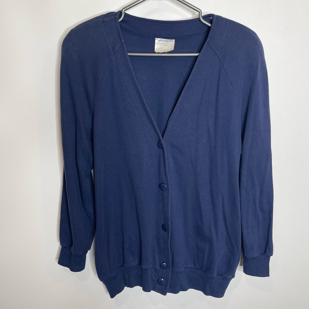 Vtg Weekenders Dark Blue Oversized Button V-neck Cardigan Large